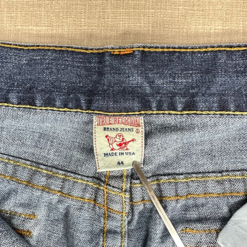 True Religion Ricky Jeans Mens 44 Blue Straight Leg Med Wash Horseshoe Made USA
